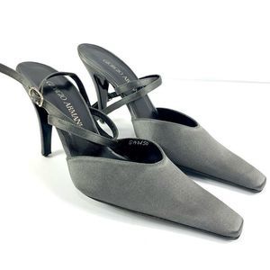 New Giorgio Armani Heels Women’s 6 Grey Satin Ankle Strap Italy Luxury Ladies